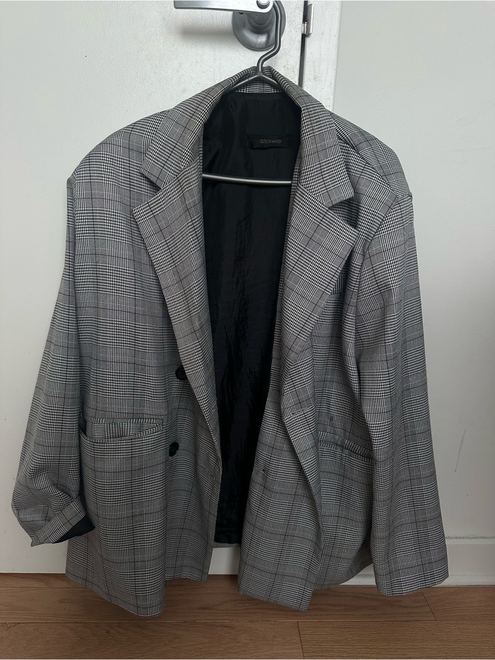 storets Gray Plaid Oversized Blazer Jacket
